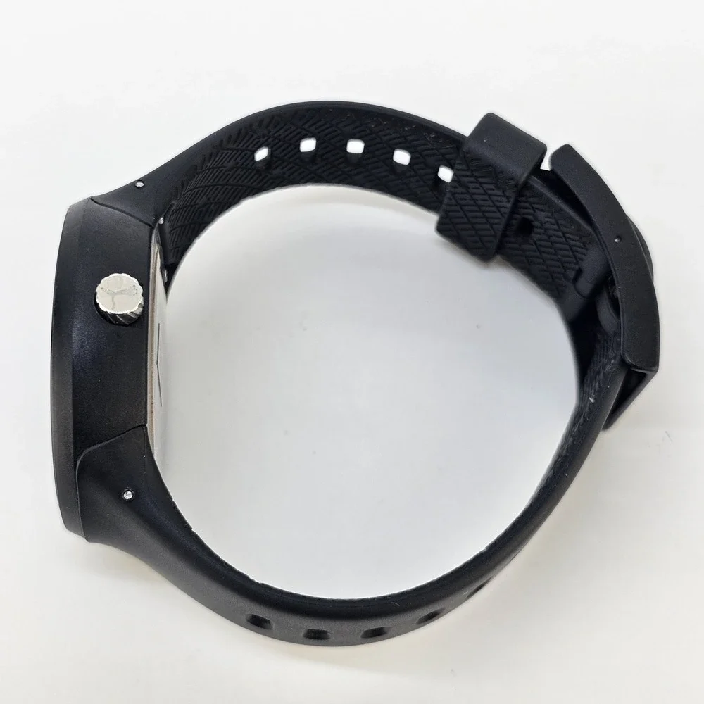 Puma Slick Men's Watch 45MM Black Dial Date Black Plastic Bands New Battery